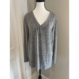Lucky Brand Women's V Neck Tunic Pullover Sweater Gray Size M